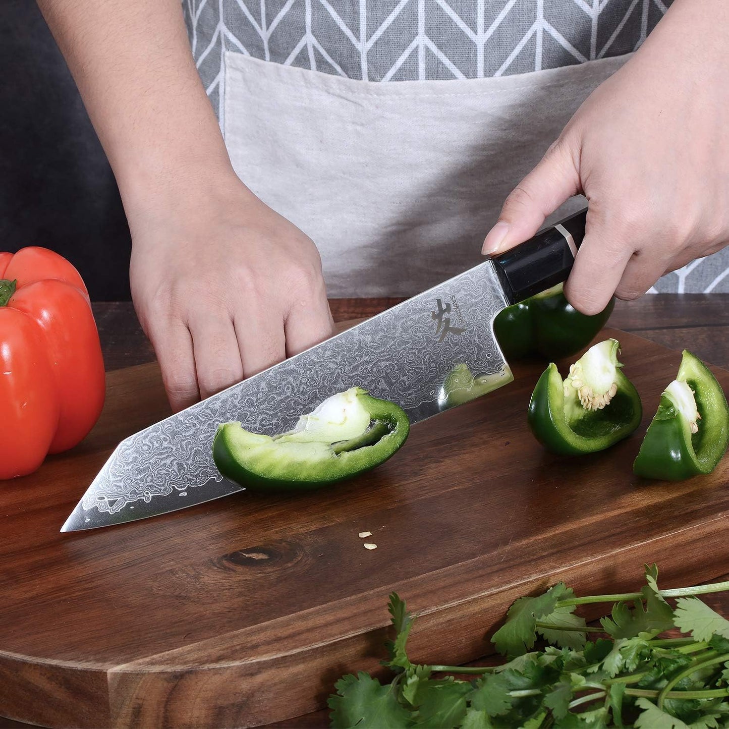 Kiritsuke Chef Knife - 8 Inch Professional Sharp Damascus Knife,High Carbon Stainless Steel Kitchen Gyuto knife - Ergonomic Octagonal Ebony Handle with Gift Box