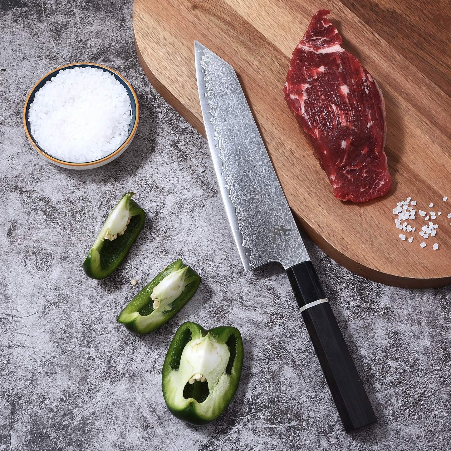 Kiritsuke Chef Knife - 8 Inch Professional Sharp Damascus Knife,High Carbon Stainless Steel Kitchen Gyuto knife - Ergonomic Octagonal Ebony Handle with Gift Box
