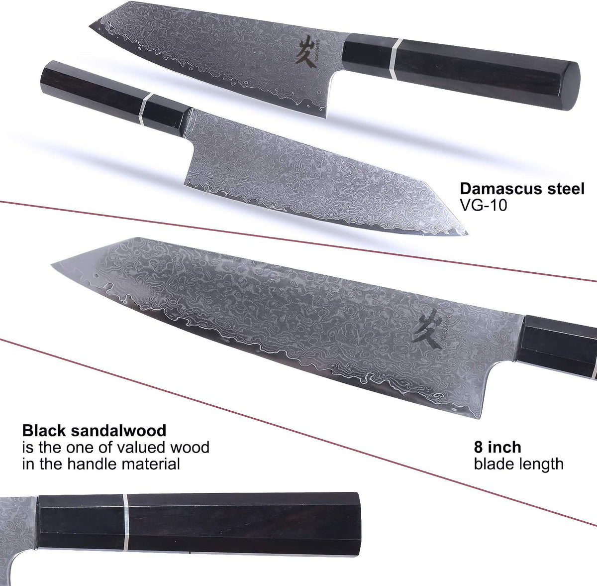Kiritsuke Chef Knife - 8 Inch Professional Sharp Damascus Knife,High Carbon Stainless Steel Kitchen Gyuto knife - Ergonomic Octagonal Ebony Handle with Gift Box