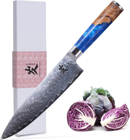 Kiritsuke Chef Knife - 8 Inch Professional Sharp Damascus Knife,High Carbon Stainless Steel Kitchen Gyuto knife - Ergonomic Octagonal Ebony Handle with Gift Box