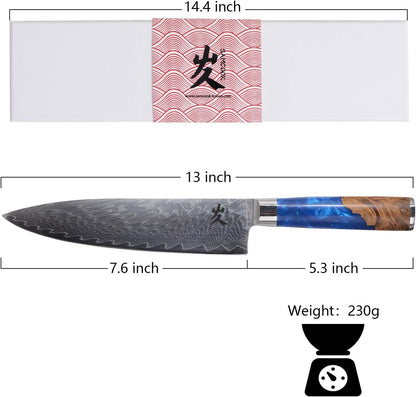 Kiritsuke Chef Knife - 8 Inch Professional Sharp Damascus Knife,High Carbon Stainless Steel Kitchen Gyuto knife - Ergonomic Octagonal Ebony Handle with Gift Box