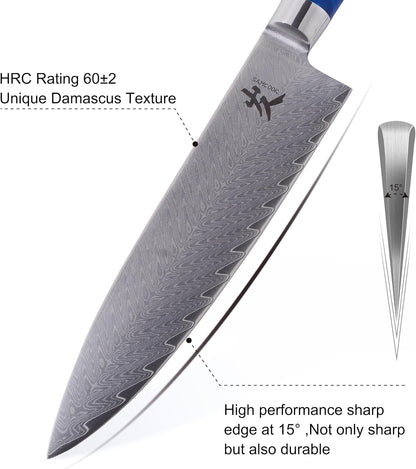 Kiritsuke Chef Knife - 8 Inch Professional Sharp Damascus Knife,High Carbon Stainless Steel Kitchen Gyuto knife - Ergonomic Octagonal Ebony Handle with Gift Box