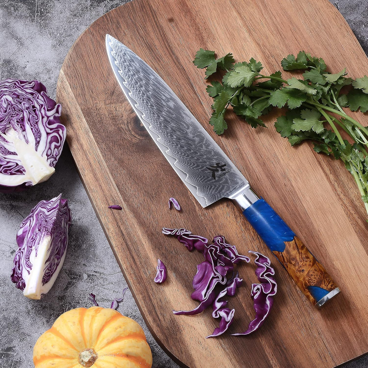 Kiritsuke Chef Knife - 8 Inch Professional Sharp Damascus Knife,High Carbon Stainless Steel Kitchen Gyuto knife - Ergonomic Octagonal Ebony Handle with Gift Box