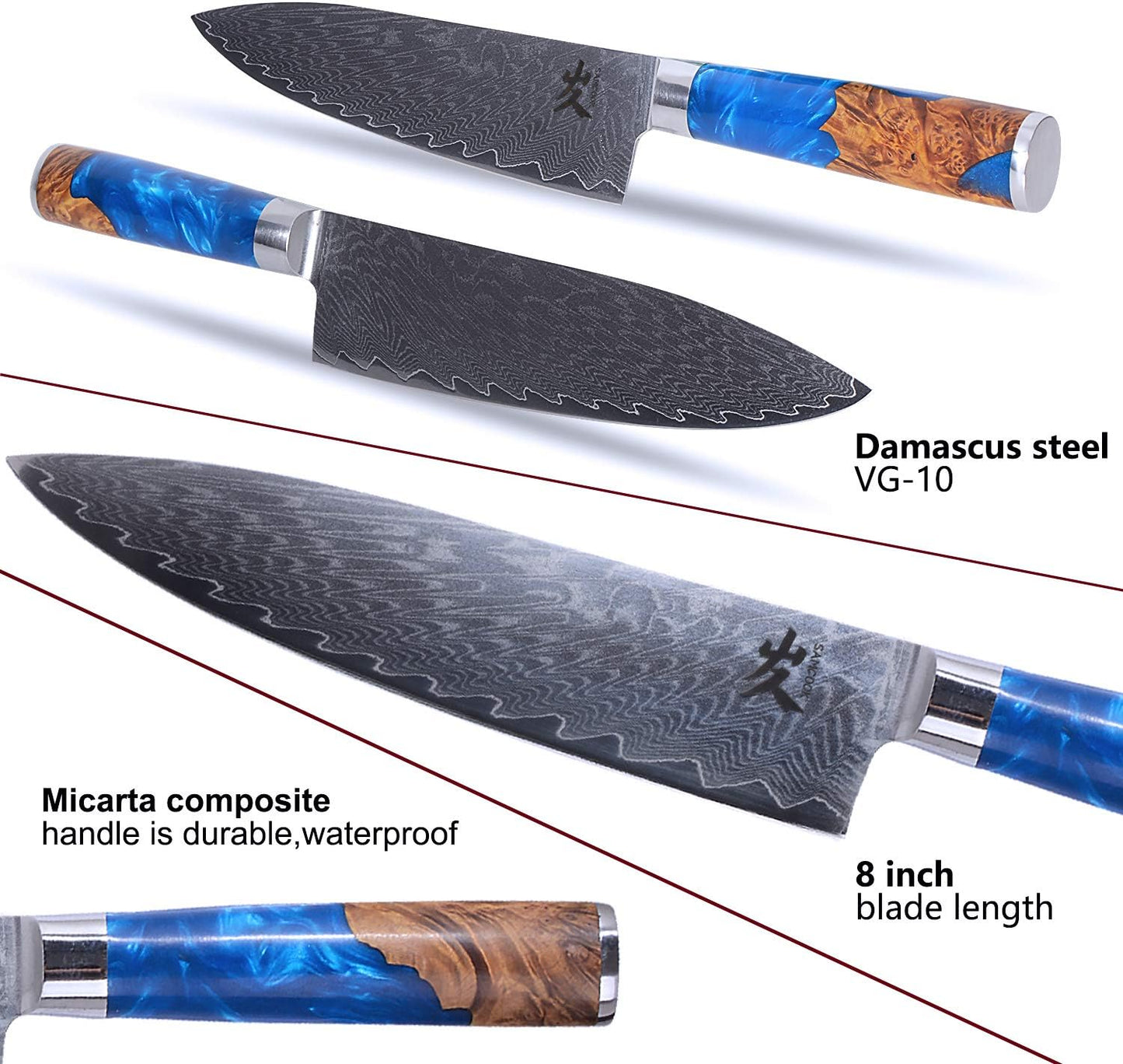 Kiritsuke Chef Knife - 8 Inch Professional Sharp Damascus Knife,High Carbon Stainless Steel Kitchen Gyuto knife - Ergonomic Octagonal Ebony Handle with Gift Box