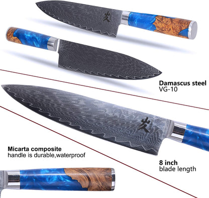 Kiritsuke Chef Knife - 8 Inch Professional Sharp Damascus Knife,High Carbon Stainless Steel Kitchen Gyuto knife - Ergonomic Octagonal Ebony Handle with Gift Box