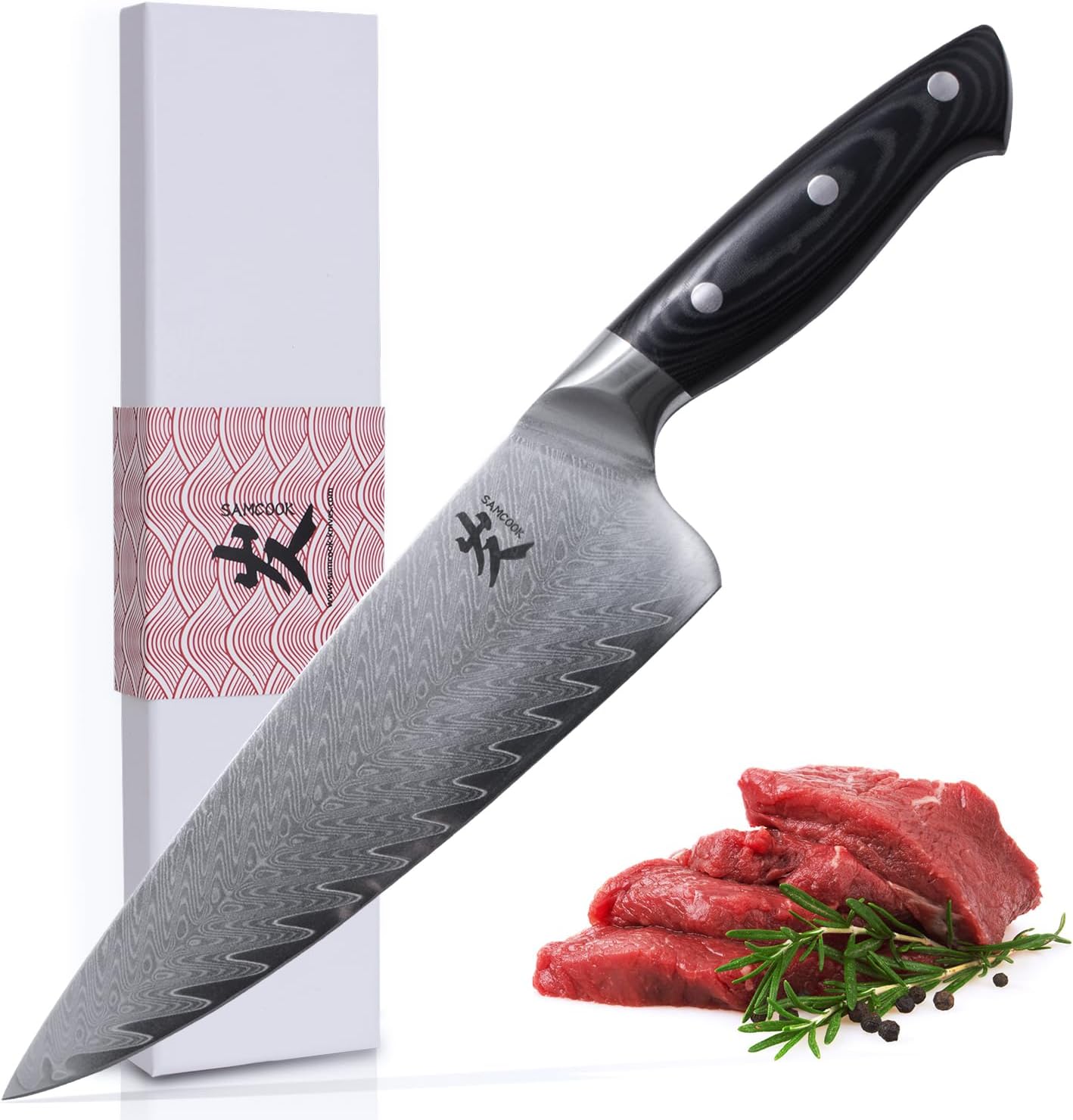 Kiritsuke Chef Knife - 8 Inch Professional Sharp Damascus Knife,High Carbon Stainless Steel Kitchen Gyuto knife - Ergonomic Octagonal Ebony Handle with Gift Box