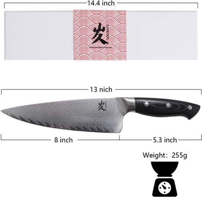 Kiritsuke Chef Knife - 8 Inch Professional Sharp Damascus Knife,High Carbon Stainless Steel Kitchen Gyuto knife - Ergonomic Octagonal Ebony Handle with Gift Box