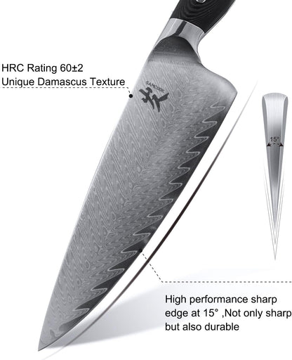 Kiritsuke Chef Knife - 8 Inch Professional Sharp Damascus Knife,High Carbon Stainless Steel Kitchen Gyuto knife - Ergonomic Octagonal Ebony Handle with Gift Box
