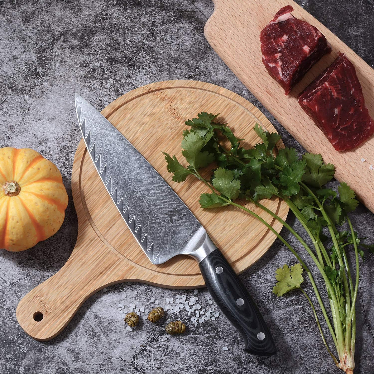 Kiritsuke Chef Knife - 8 Inch Professional Sharp Damascus Knife,High Carbon Stainless Steel Kitchen Gyuto knife - Ergonomic Octagonal Ebony Handle with Gift Box
