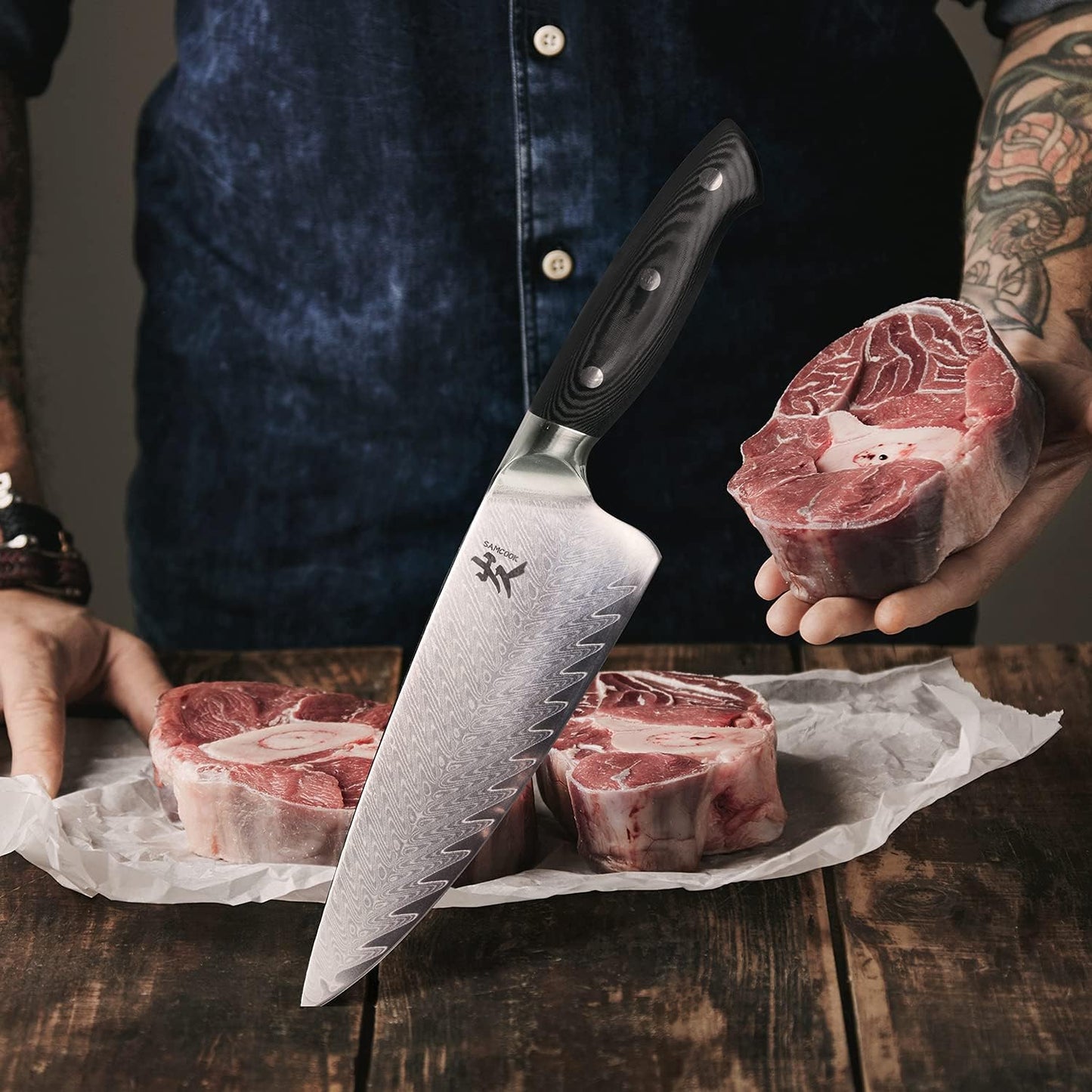 Kiritsuke Chef Knife - 8 Inch Professional Sharp Damascus Knife,High Carbon Stainless Steel Kitchen Gyuto knife - Ergonomic Octagonal Ebony Handle with Gift Box