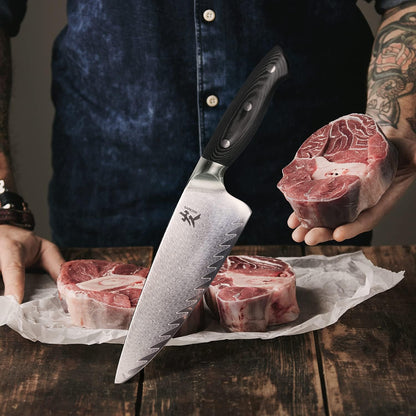 Kiritsuke Chef Knife - 8 Inch Professional Sharp Damascus Knife,High Carbon Stainless Steel Kitchen Gyuto knife - Ergonomic Octagonal Ebony Handle with Gift Box