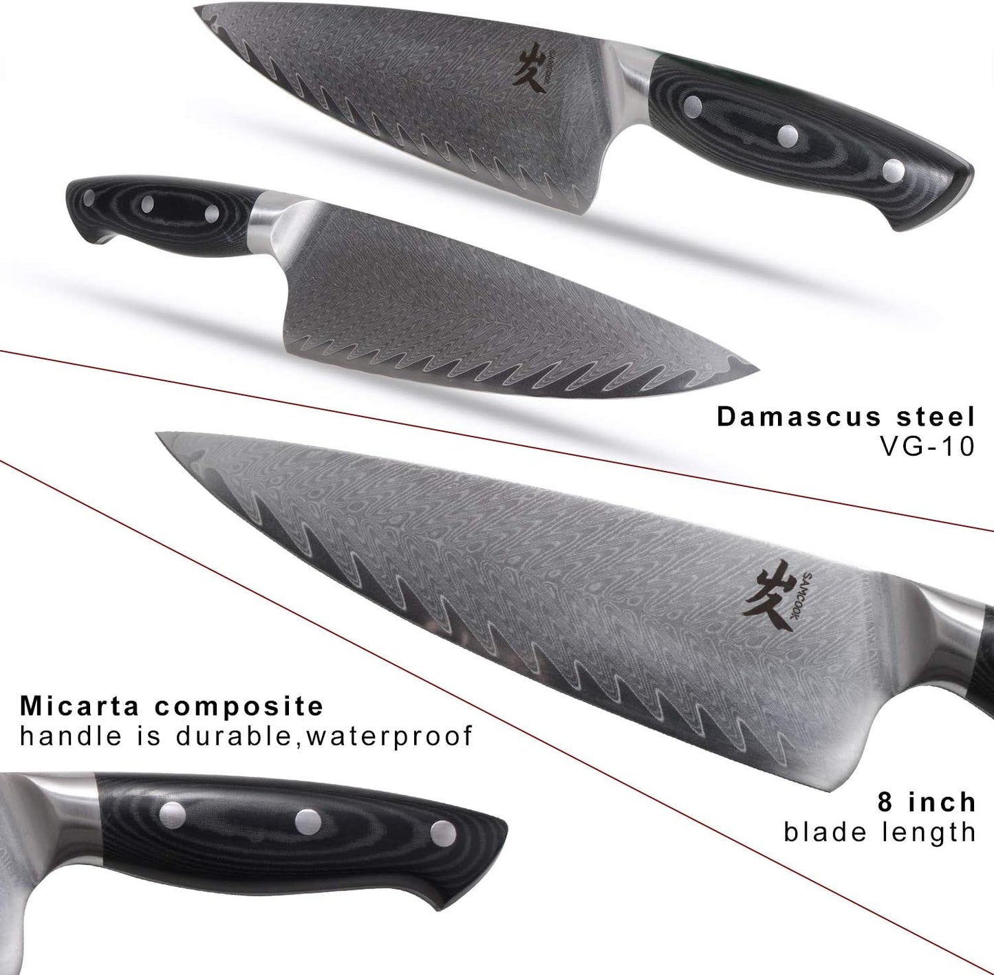 Kiritsuke Chef Knife - 8 Inch Professional Sharp Damascus Knife,High Carbon Stainless Steel Kitchen Gyuto knife - Ergonomic Octagonal Ebony Handle with Gift Box