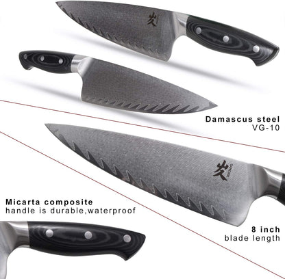 Kiritsuke Chef Knife - 8 Inch Professional Sharp Damascus Knife,High Carbon Stainless Steel Kitchen Gyuto knife - Ergonomic Octagonal Ebony Handle with Gift Box