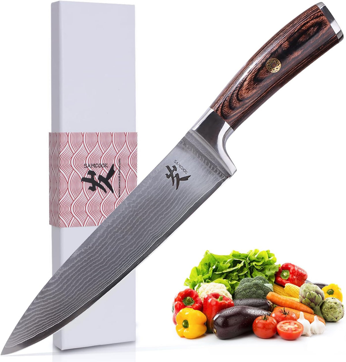 Kiritsuke Chef Knife - 8 Inch Professional Sharp Damascus Knife,High Carbon Stainless Steel Kitchen Gyuto knife - Ergonomic Octagonal Ebony Handle with Gift Box