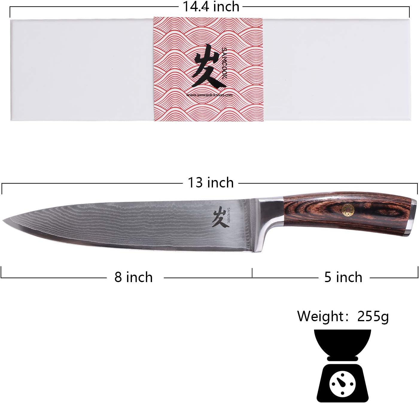 Kiritsuke Chef Knife - 8 Inch Professional Sharp Damascus Knife,High Carbon Stainless Steel Kitchen Gyuto knife - Ergonomic Octagonal Ebony Handle with Gift Box