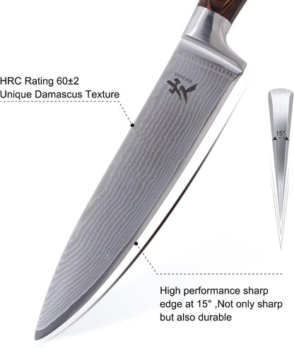 Kiritsuke Chef Knife - 8 Inch Professional Sharp Damascus Knife,High Carbon Stainless Steel Kitchen Gyuto knife - Ergonomic Octagonal Ebony Handle with Gift Box