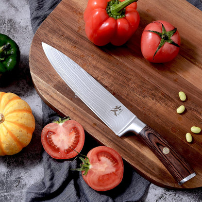 Kiritsuke Chef Knife - 8 Inch Professional Sharp Damascus Knife,High Carbon Stainless Steel Kitchen Gyuto knife - Ergonomic Octagonal Ebony Handle with Gift Box