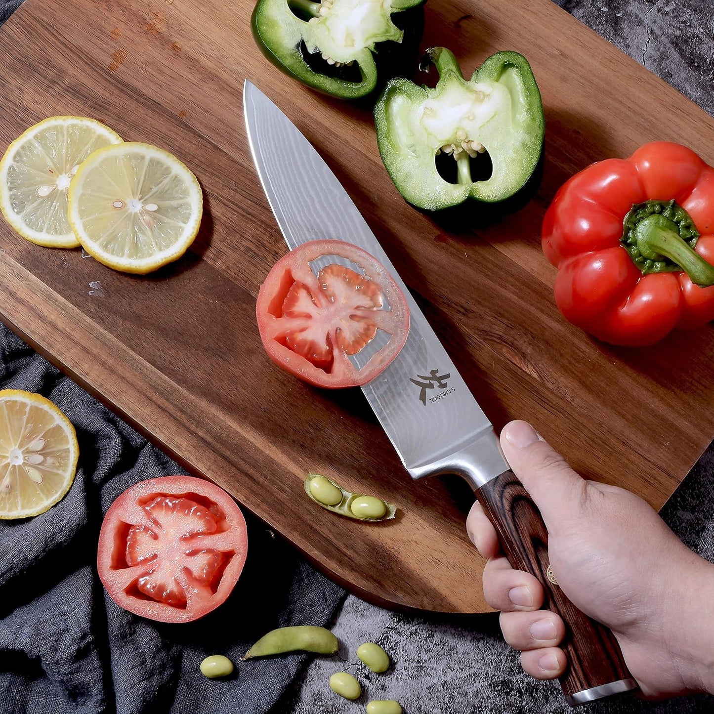 Kiritsuke Chef Knife - 8 Inch Professional Sharp Damascus Knife,High Carbon Stainless Steel Kitchen Gyuto knife - Ergonomic Octagonal Ebony Handle with Gift Box