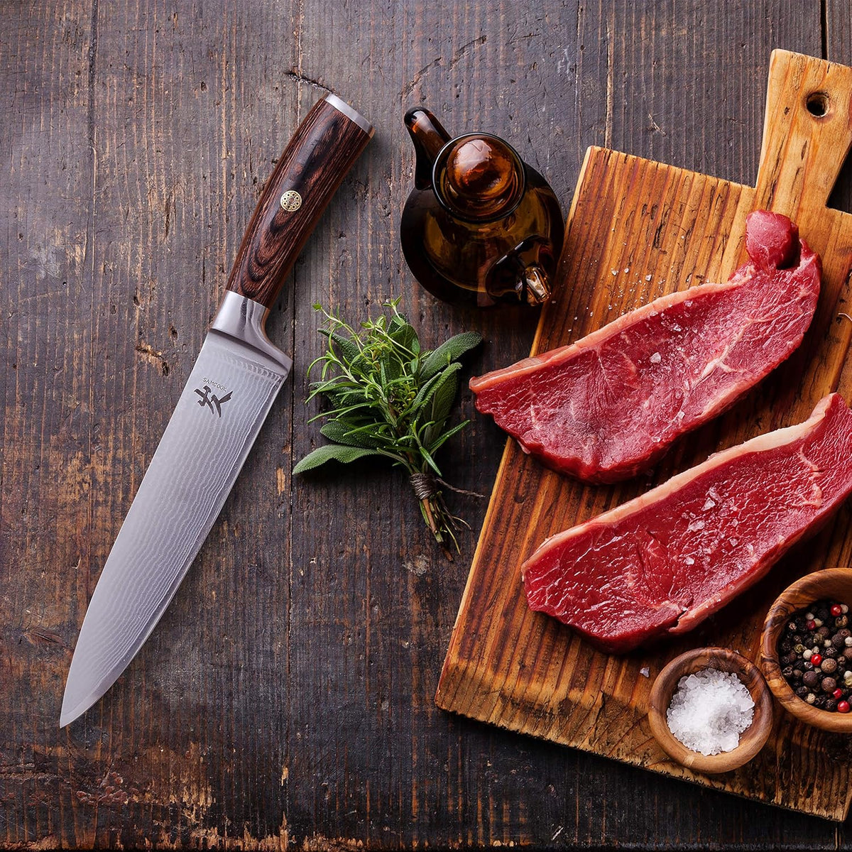 Kiritsuke Chef Knife - 8 Inch Professional Sharp Damascus Knife,High Carbon Stainless Steel Kitchen Gyuto knife - Ergonomic Octagonal Ebony Handle with Gift Box