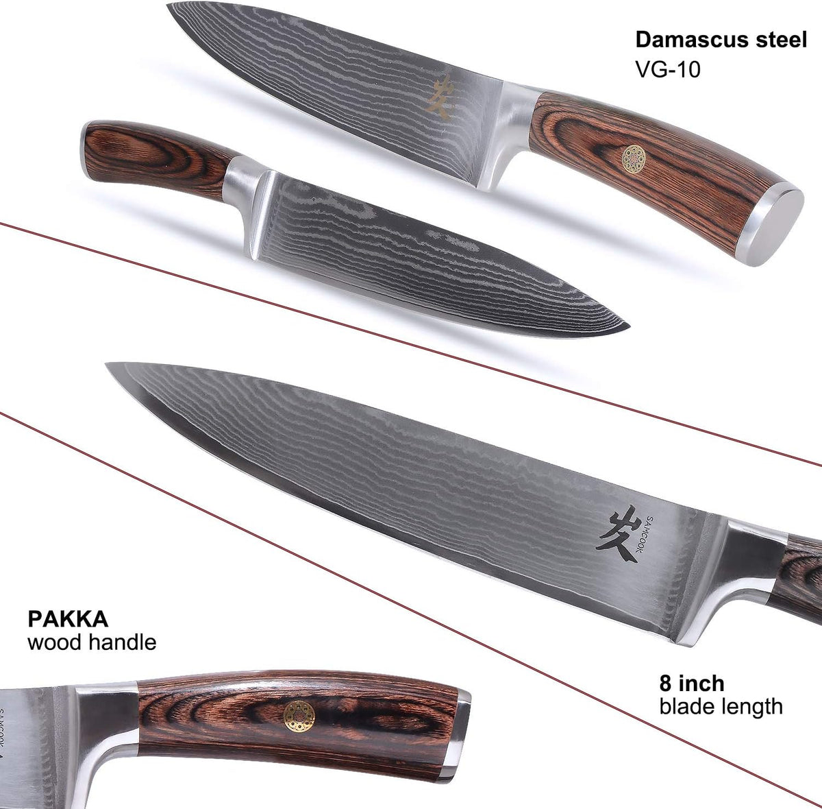 Kiritsuke Chef Knife - 8 Inch Professional Sharp Damascus Knife,High Carbon Stainless Steel Kitchen Gyuto knife - Ergonomic Octagonal Ebony Handle with Gift Box