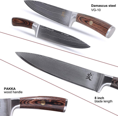 Kiritsuke Chef Knife - 8 Inch Professional Sharp Damascus Knife,High Carbon Stainless Steel Kitchen Gyuto knife - Ergonomic Octagonal Ebony Handle with Gift Box