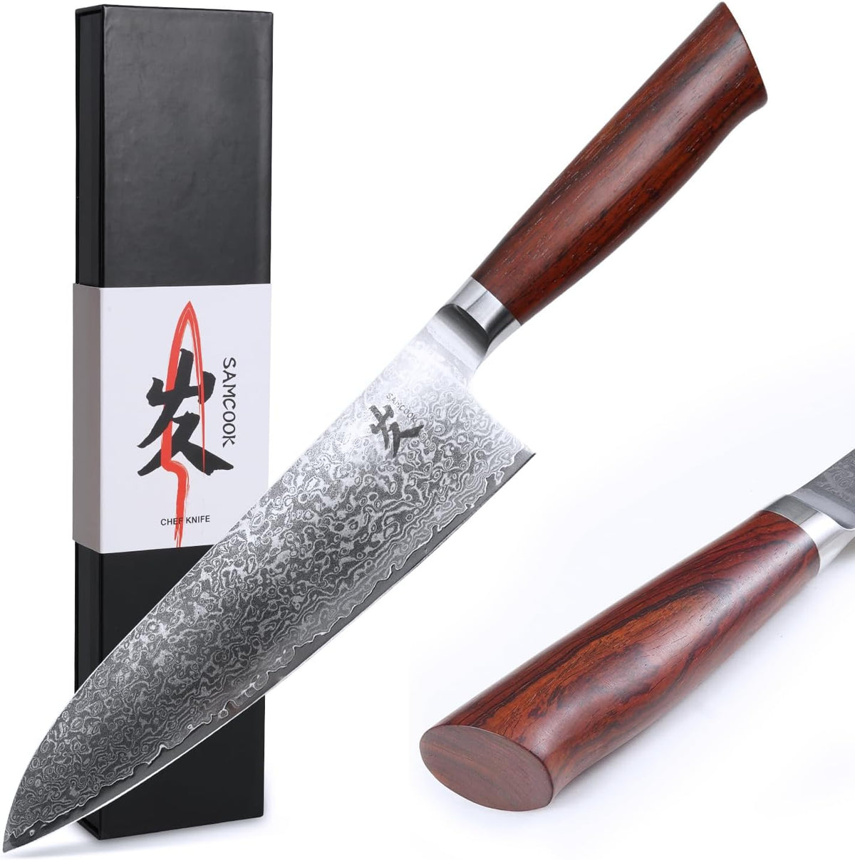 Kiritsuke Chef Knife - 8 Inch Professional Sharp Damascus Knife,High Carbon Stainless Steel Kitchen Gyuto knife - Ergonomic Octagonal Ebony Handle with Gift Box