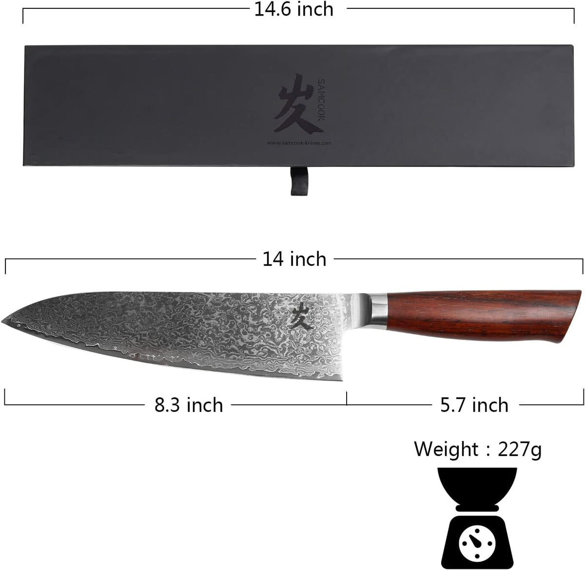 Kiritsuke Chef Knife - 8 Inch Professional Sharp Damascus Knife,High Carbon Stainless Steel Kitchen Gyuto knife - Ergonomic Octagonal Ebony Handle with Gift Box