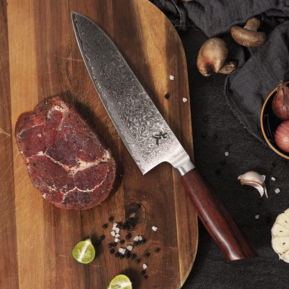 Kiritsuke Chef Knife - 8 Inch Professional Sharp Damascus Knife,High Carbon Stainless Steel Kitchen Gyuto knife - Ergonomic Octagonal Ebony Handle with Gift Box
