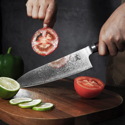 Kiritsuke Chef Knife - 8 Inch Professional Sharp Damascus Knife,High Carbon Stainless Steel Kitchen Gyuto knife - Ergonomic Octagonal Ebony Handle with Gift Box