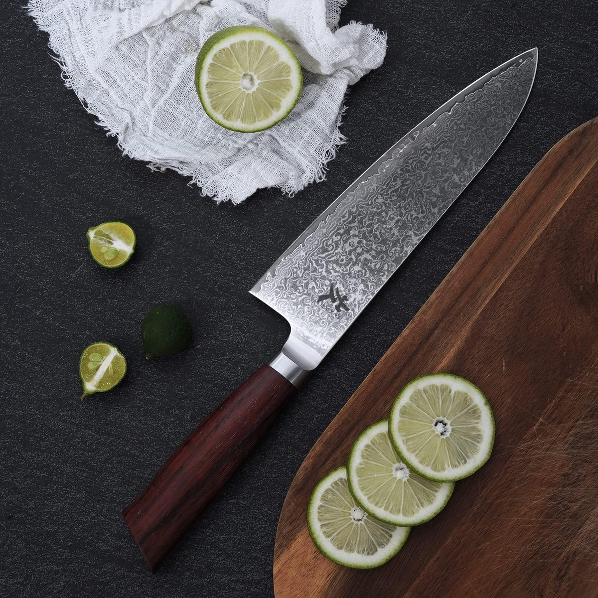 Kiritsuke Chef Knife - 8 Inch Professional Sharp Damascus Knife,High Carbon Stainless Steel Kitchen Gyuto knife - Ergonomic Octagonal Ebony Handle with Gift Box