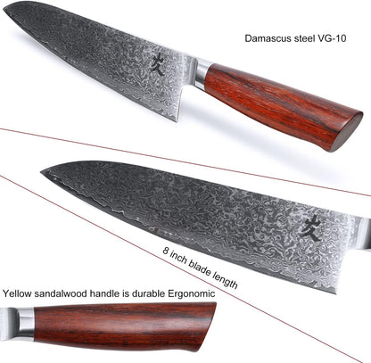 Kiritsuke Chef Knife - 8 Inch Professional Sharp Damascus Knife,High Carbon Stainless Steel Kitchen Gyuto knife - Ergonomic Octagonal Ebony Handle with Gift Box