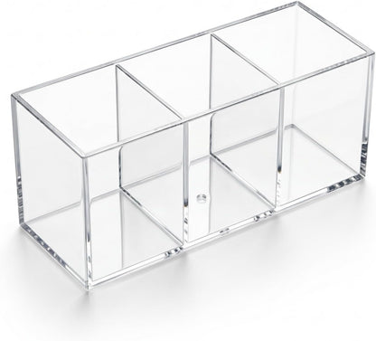 3 Section Acrylic Cutlery Organizer Countertop Utensil Holder | Flatware Storage Caddy for Spoons, Forks and Knives, Space Saving Kitchen Organizer for Cabinet, Dining Room and Home Use