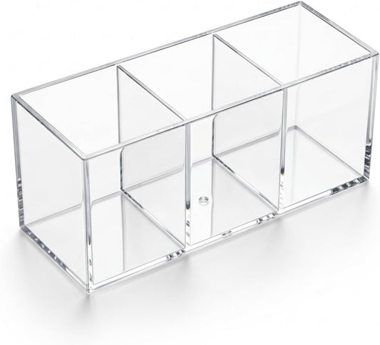 3 Section Acrylic Cutlery Organizer Countertop Utensil Holder | Flatware Storage Caddy for Spoons, Forks and Knives, Space Saving Kitchen Organizer for Cabinet, Dining Room and Home Use
