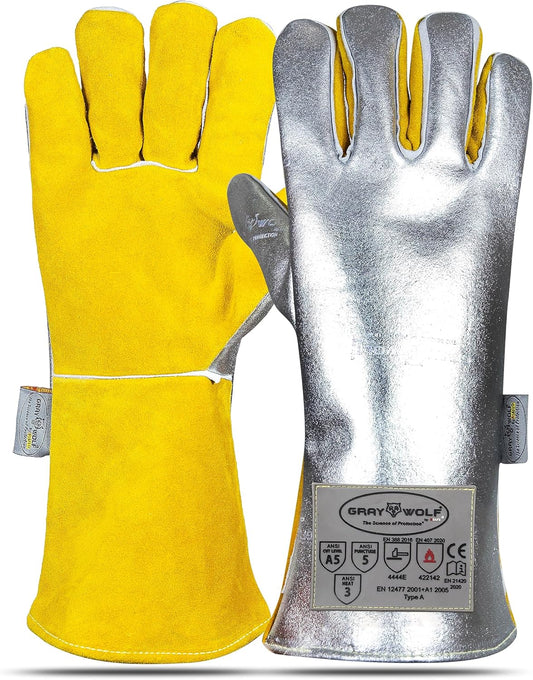 ® Graywolf® Kevlar Aluminized Heat Resistant Welding Glove/Large/1472°F │Fire Gloves│Kevlar Gloves│High Heat │Foundry glove│