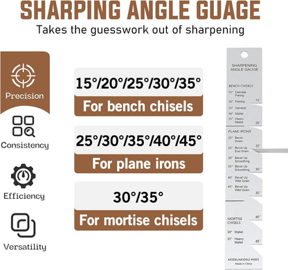 Chisel Sharpening Jig Kit, Heavy Duty Precise Honing Guide with Adjustable Angle Fixture and Angle Gauge, All Metal Sharpening Fine Tools for Woodworking Chisels and Planes (5/32" to 3")