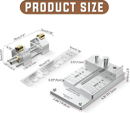 Chisel Sharpening Jig Kit, Heavy Duty Precise Honing Guide with Adjustable Angle Fixture and Angle Gauge, All Metal Sharpening Fine Tools for Woodworking Chisels and Planes (5/32" to 3")