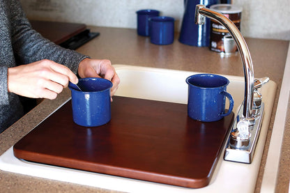 Oak Accents Camper/RV Silent Top Stovetop Cover | Features Solid Oak-Finish Hardwood w/Non-Toxic Finish & 4 Non-Slip Rubber Feet | Includes Flexible Cutting Mat | 19.5” x 17” x .75” (43521)
