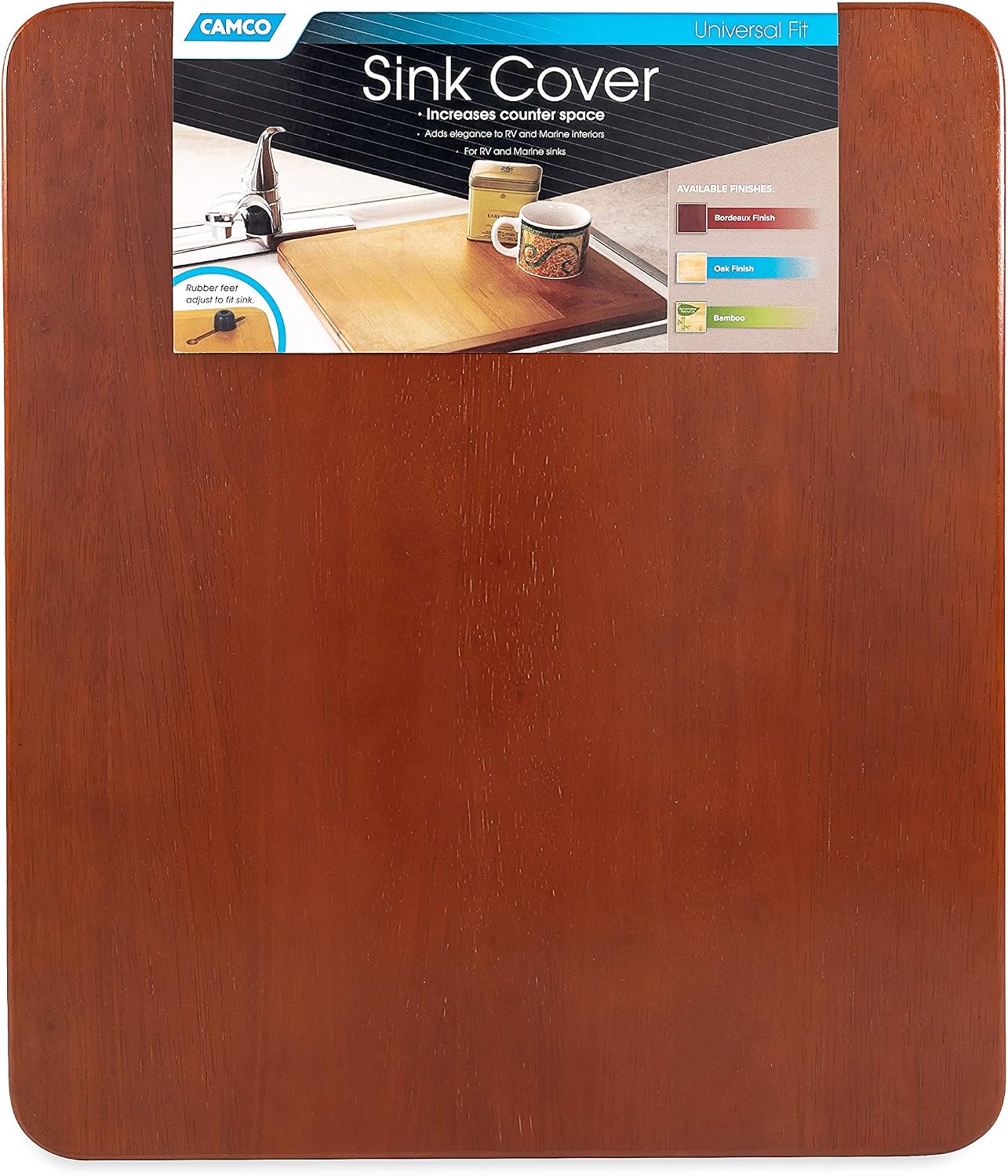 Oak Accents Camper/RV Silent Top Stovetop Cover | Features Solid Oak-Finish Hardwood w/Non-Toxic Finish & 4 Non-Slip Rubber Feet | Includes Flexible Cutting Mat | 19.5” x 17” x .75” (43521)