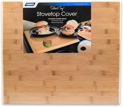 Oak Accents Camper/RV Silent Top Stovetop Cover | Features Solid Oak-Finish Hardwood w/Non-Toxic Finish & 4 Non-Slip Rubber Feet | Includes Flexible Cutting Mat | 19.5” x 17” x .75” (43521)