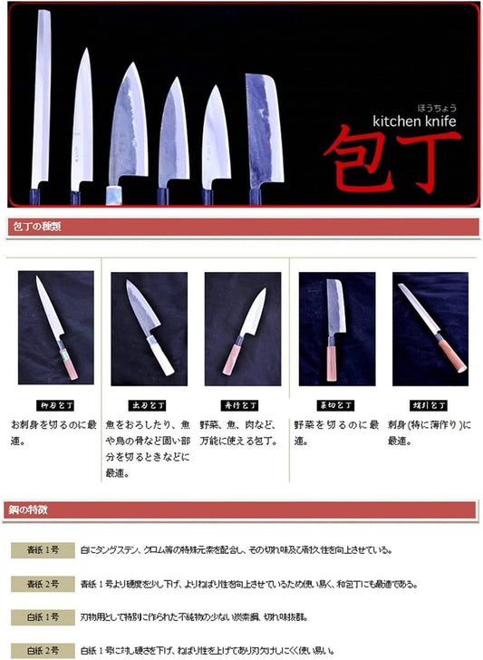 Tosa Knife, Black Uchi, Deba Knife, Blue Steel, No. 1, 8.3 inches (210 mm)