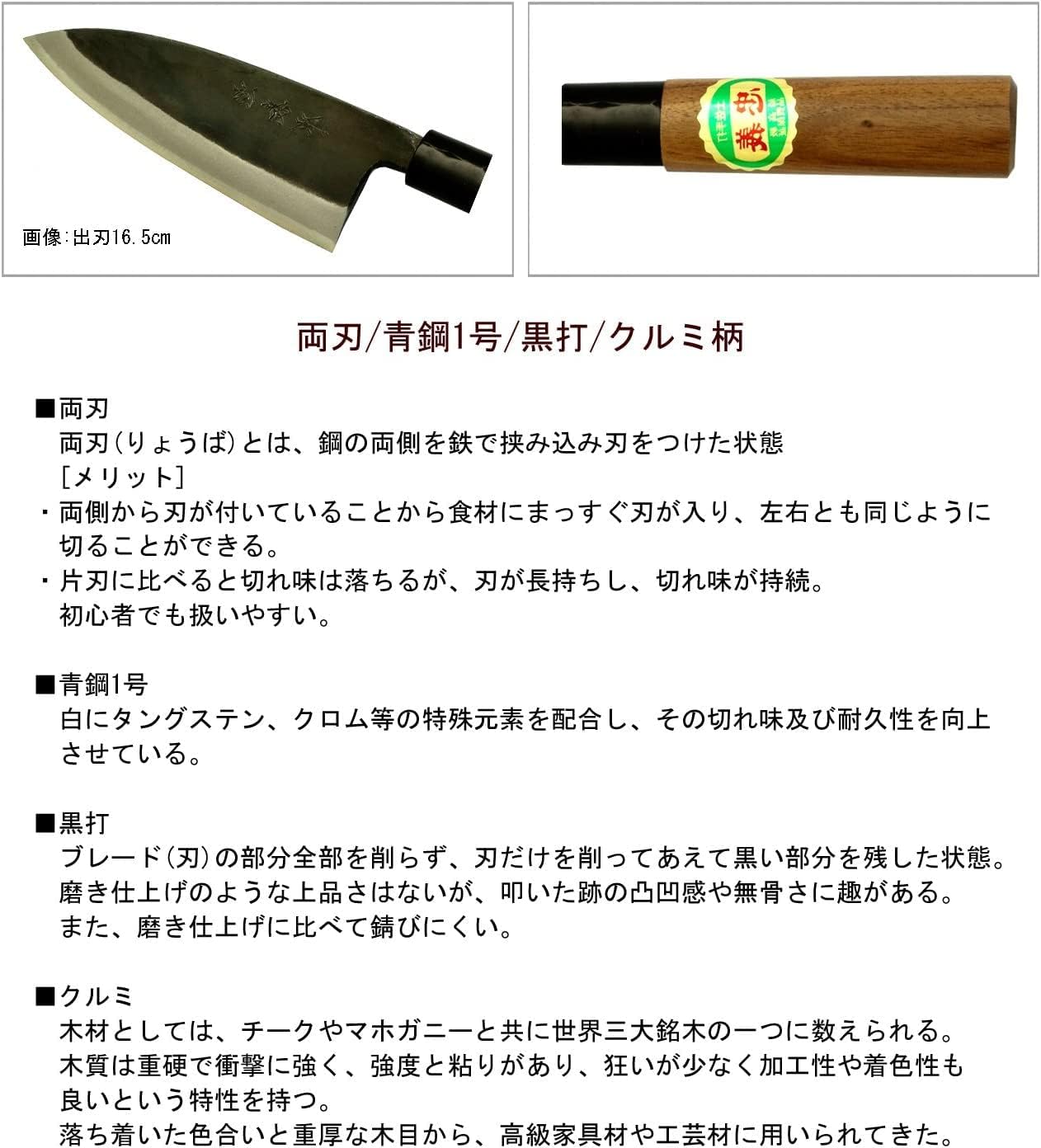 Tosa Knife, Black Uchi, Deba Knife, Blue Steel, No. 1, 8.3 inches (210 mm)