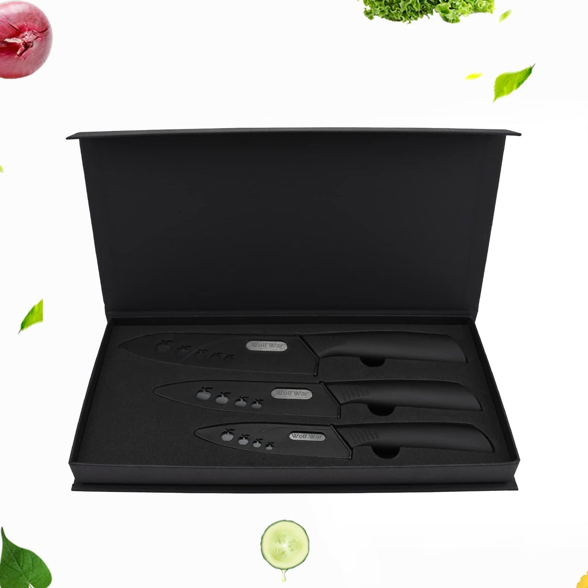 Kitchen Ceramic Knife Set Professional Knife With Sheaths, Super Sharp Rust Proof Stain Resistant (6" Chef Knife, 6" Bread Knife, One Peeler)