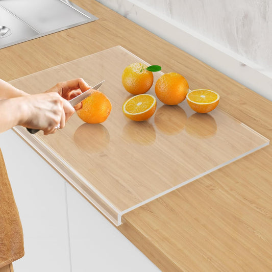 Clear Acrylic Cutting Board with Counter Lip 17.5"x13.5" | Non-Slip Base, 60% Thicker, BPA-Free Food-Safe, Easy Clean, Protects Countertops, for Bread Meat Veggies, Kitchen Essential