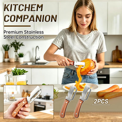 2 In1 Vegetable Peeler,Stainless Steel Veggie Peeler Knife For Kitchen-2PCS | Multi function,Wooden Handle,Bottle Opener,For Fruit Pumpkin Peeling Potato Carrot Veggie for Camping and Trave