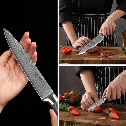 EDIS Damascus Kitchen Knife Set, 4-Piece VG10 Core, Pakkawood Handle | Santoku, carving, small santoku and paring knives cover roast slicing, vegetable prep, herbs, fruit, and trimming, gift box