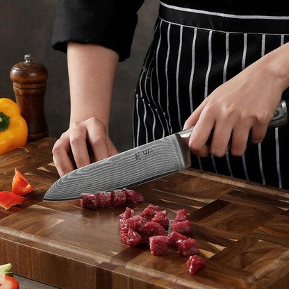 EDIS Damascus Kitchen Knife Set, 4-Piece VG10 Core, Pakkawood Handle | Santoku, carving, small santoku and paring knives cover roast slicing, vegetable prep, herbs, fruit, and trimming, gift box