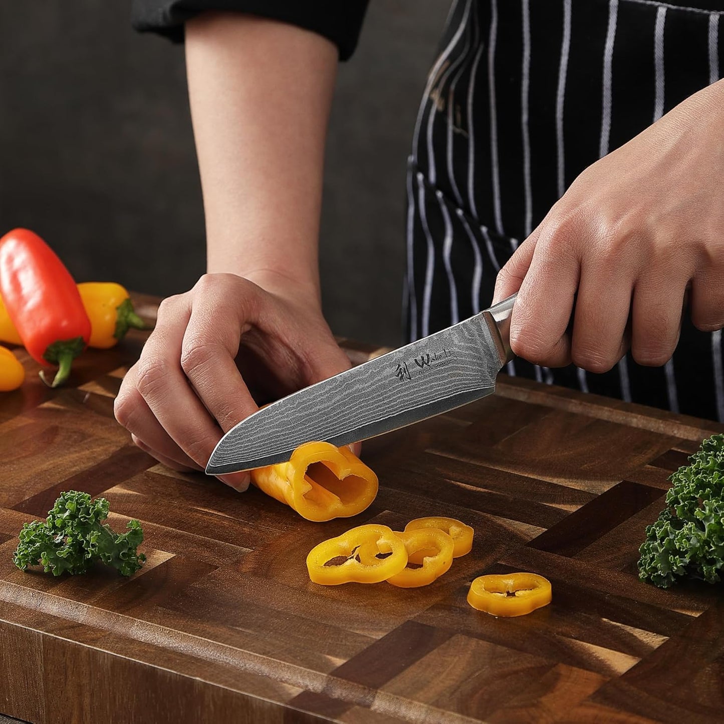 EDIS Damascus Kitchen Knife Set, 4-Piece VG10 Core, Pakkawood Handle | Santoku, carving, small santoku and paring knives cover roast slicing, vegetable prep, herbs, fruit, and trimming, gift box