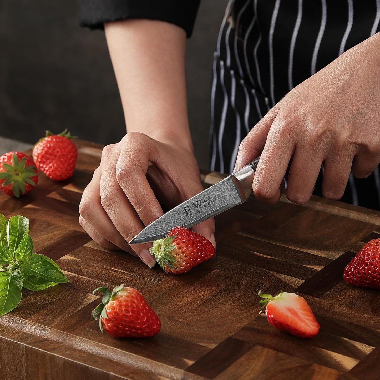 EDIS Damascus Kitchen Knife Set, 4-Piece VG10 Core, Pakkawood Handle | Santoku, carving, small santoku and paring knives cover roast slicing, vegetable prep, herbs, fruit, and trimming, gift box