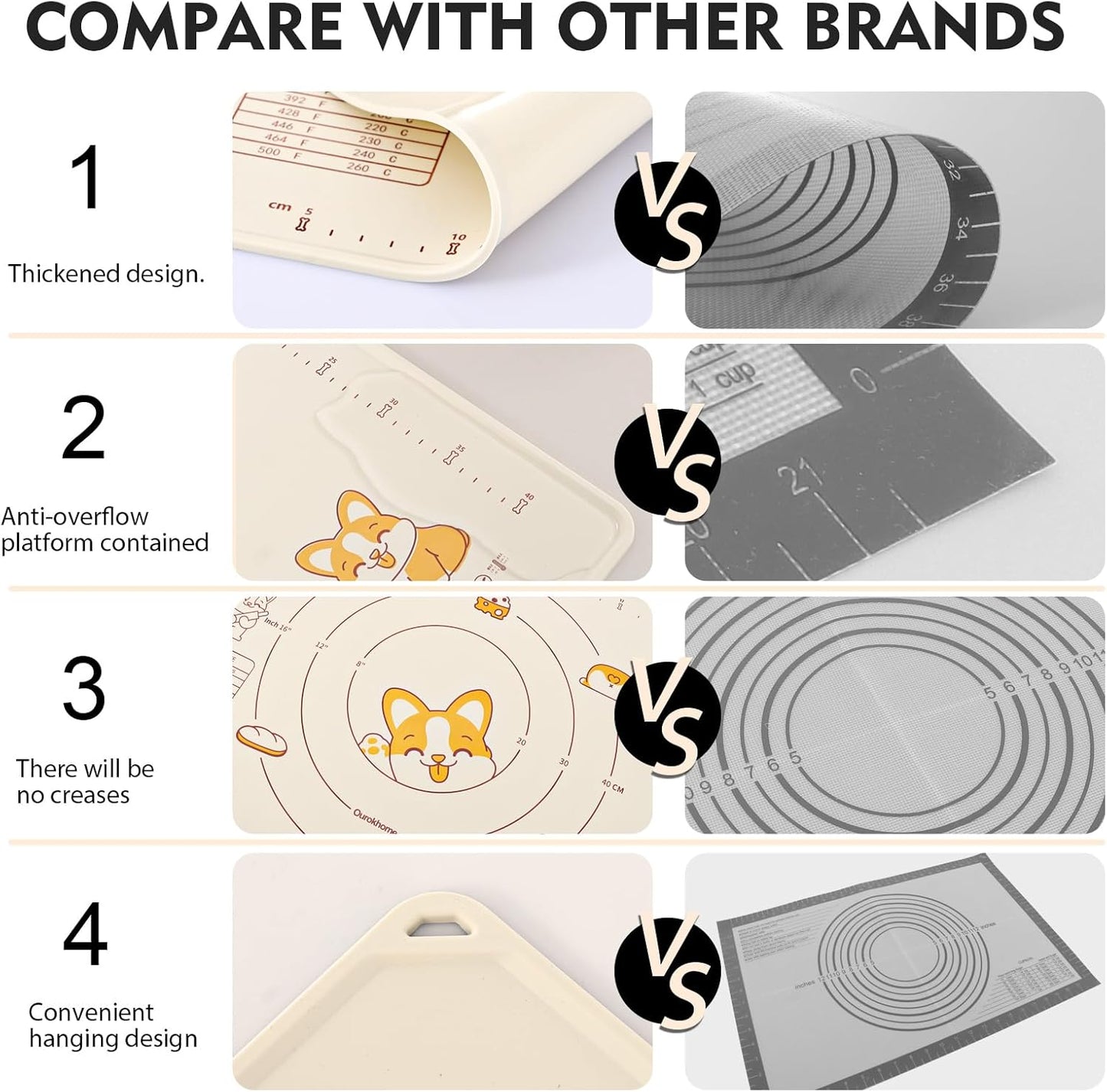 Silicone Baking Mat Sheet and Pastry Dough Cutter, 0.5 Inch Thick 20'' X 16" BPA free Silicone Rolling Mat, Non-Stick and Anti-Slip, Dishwasher Safe (Beige)