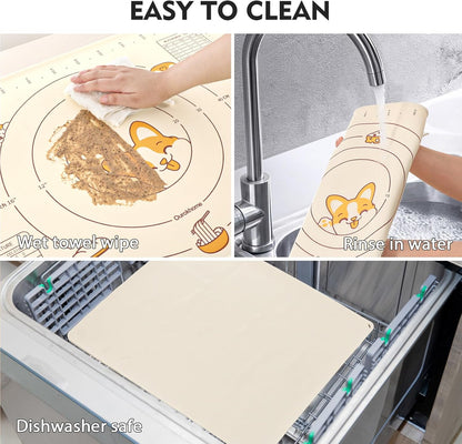 Silicone Baking Mat Sheet and Pastry Dough Cutter, 0.5 Inch Thick 20'' X 16" BPA free Silicone Rolling Mat, Non-Stick and Anti-Slip, Dishwasher Safe (Beige)